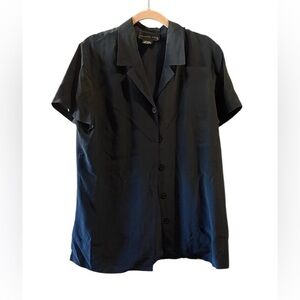 August Silks Navy Blue Short Sleeve silk blouse size 8